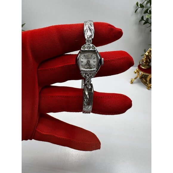 Vintage Lucerne Ladies Watch Rhinestone Silver Tone Antishock Hong Kong 7” Runs - Picture 2 of 11